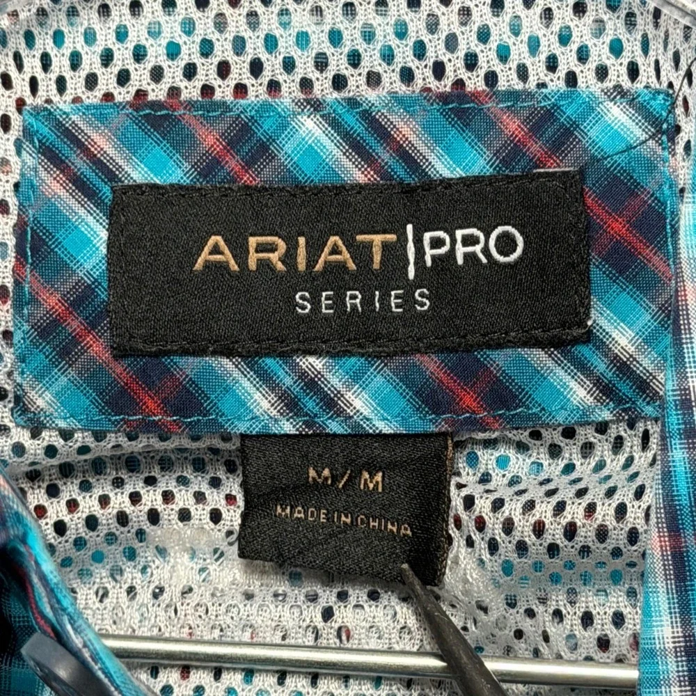 Ariat Pro Series Shirt Mens M Blue Plaid Armpit Vents‎ Western Cowboy Rodeo